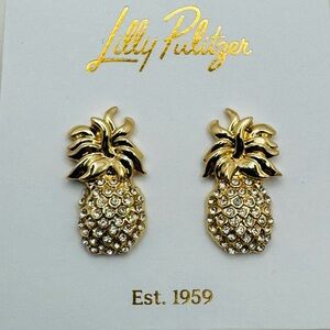 LILLY PULITZER Gold Metallic Pineapple Stud Earrings NWT GWP